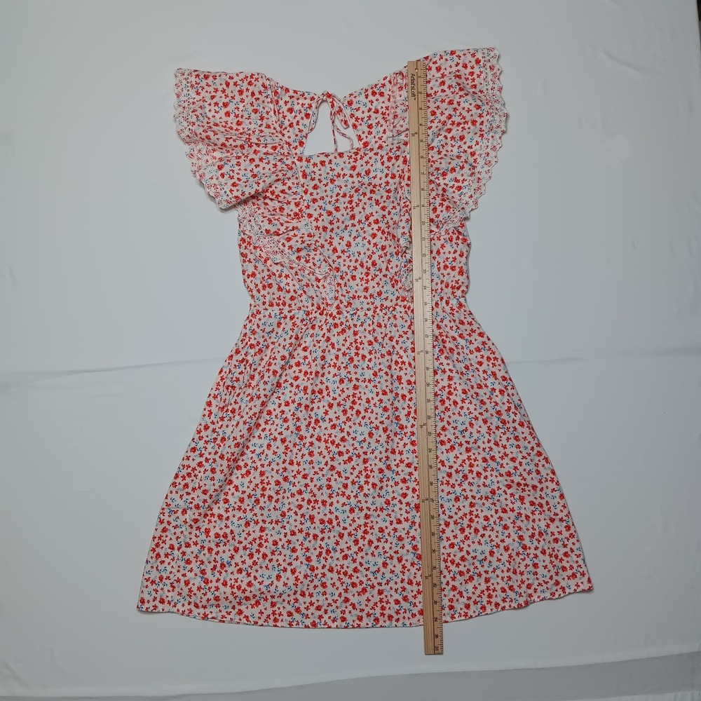 Old Navy Womens Small Flutter Sleeve Red Floral Ruffle Fit+Flare Dress‎ - Picture 7 of 7